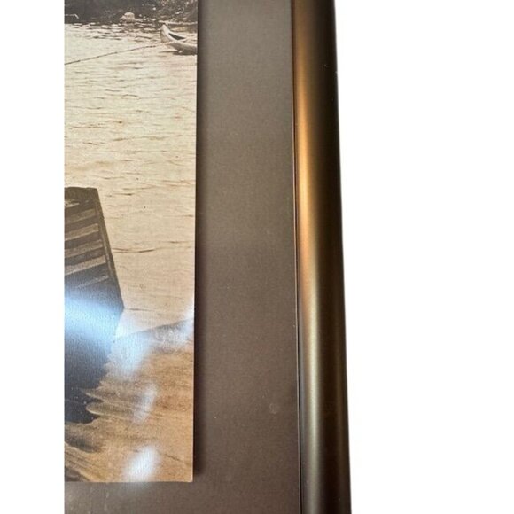 Vintage Sepia-Toned Framed Photograph Of Woman Fishing At Fox River - Picture 3 of 9